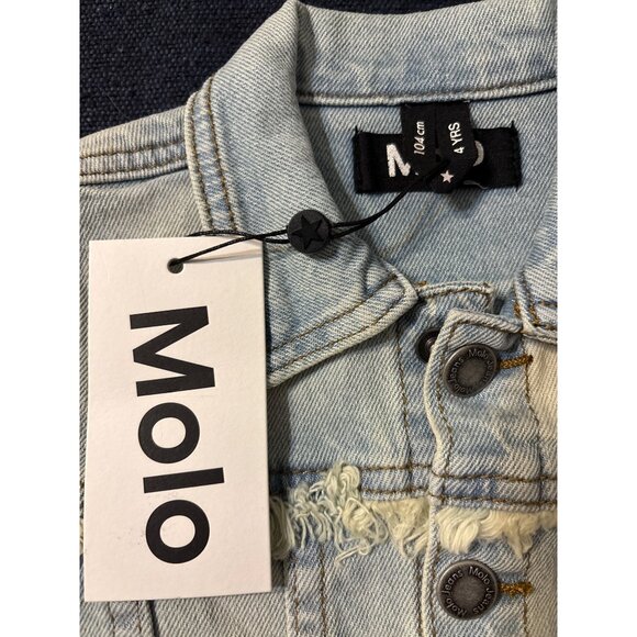 Kids Molo 4Y Distressed Light Wash Denim Jacket With Frayed Details NWT - Picture 2 of 3